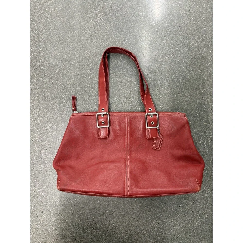 Vintage Coach Red Leather Soho Tote Bag Buckle Shoulder Handbag 9554